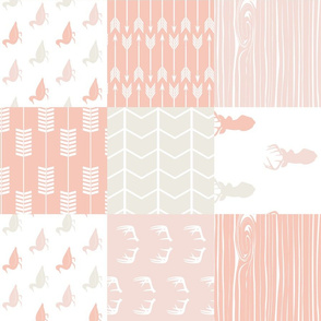 Patchwork Woodland Wholecloth - ducks and deer - pinks (90)