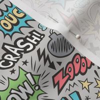 Comic Book Speech Text Bubbles Superhero Doodle on Grey