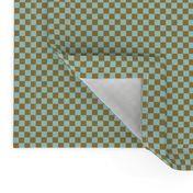 Tiny  Checkerboard of Sky Blue and Tan Checks -  quarter inch checks