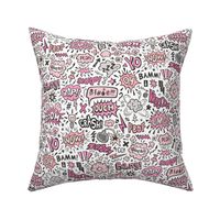 Comic Book Speech Text Bubbles Superhero Doodle Pink on White