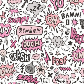 Comic Book Speech Text Bubbles Superhero Doodle Pink on White