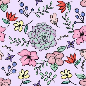 Floral Doodle on Pastel Purple Medium scale