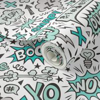 Comic Book Speech Text Bubbles Superhero Doodle Mint Green on White