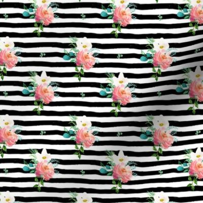 3" Flamingo Park Black and White Stripes Floral