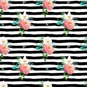 3" Flamingo Park Black and White Stripes Floral