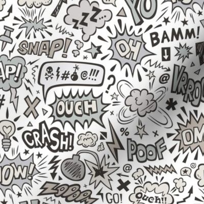 Comic Book Speech Text Bubbles Superhero Doodle Warm Grey