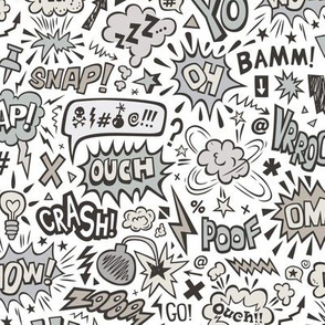 Comic Book Speech Text Bubbles Superhero Doodle Warm Grey