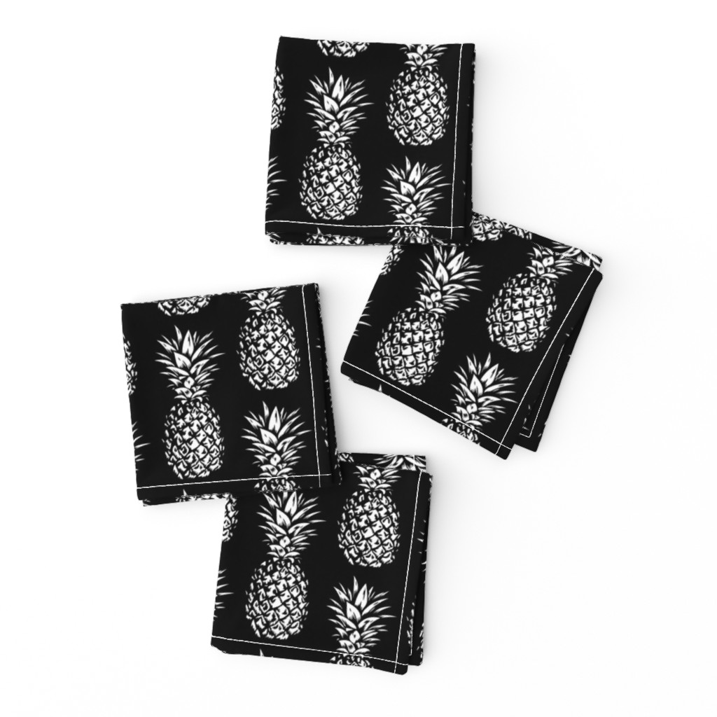 classic pineapples - white on black, small