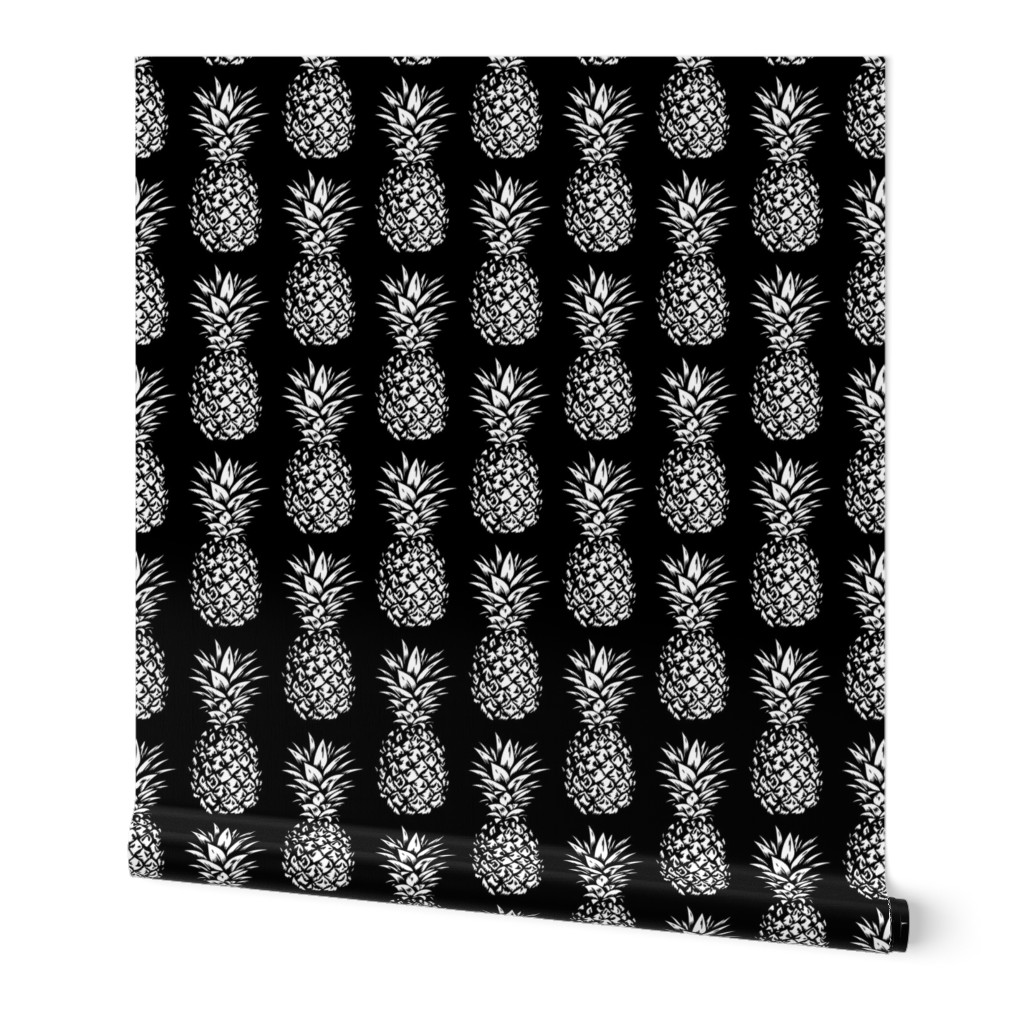 classic pineapples - white on black, small