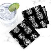 classic pineapples - white on black, small