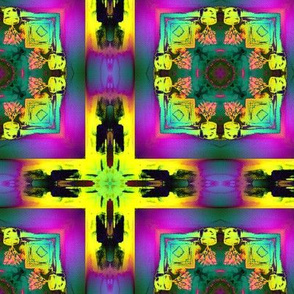 YELLOW CROSS AND AQUA TILES NEON COLORS EXPLOSION