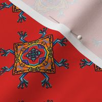 FROG AZTEC TRIBAL STYLE DAMASK DIAMOND RED