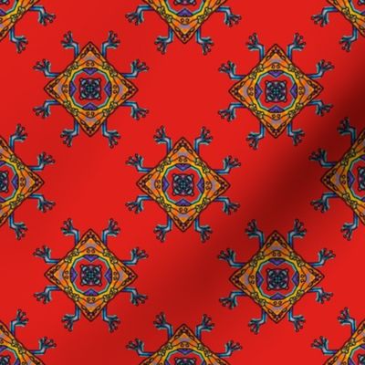 FROG AZTEC TRIBAL STYLE DAMASK DIAMOND RED