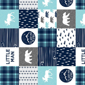 4" small scale - Little man & Happy Camper patchwork wholecloth || navy and teal  (90)