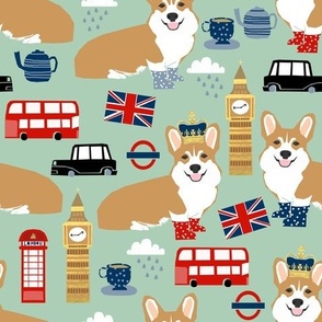 corgis in london fabric uk big ben british fabric