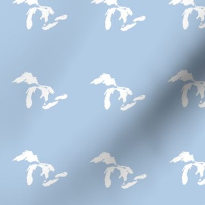 mini Great Lakes silhouette - 3" white on light blue