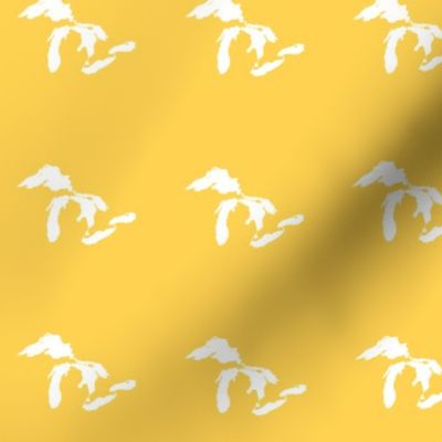 mini Great Lakes silhouette - 3" white on yellow