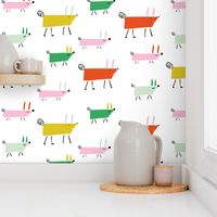 Colorful Marching Dogs pattern Smaller Scale kids illustration