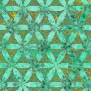 Batik Inspired Interlocked Circles in Green and Yellow