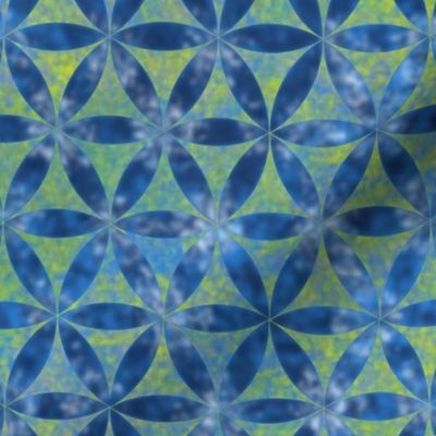 Batik Inspired Interlocked Circles in Blue and Green
