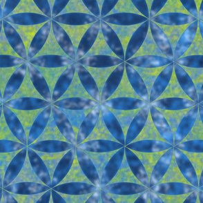 Batik Inspired Interlocked Circles in Blue and Green