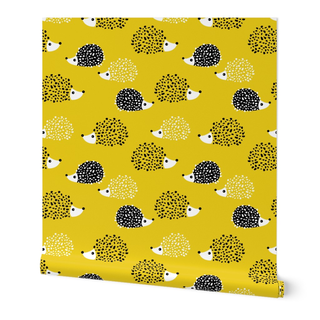 Scandinavian sweet hedgehog illustration for kids gender neutral spring black and white yellow XXS