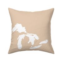 Great Lakes silhouette - 18" white on driftwood tan
