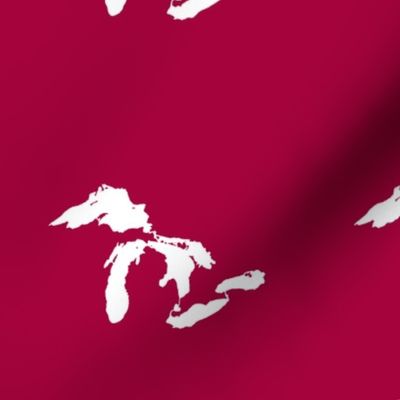 Great Lakes silhouette - 6" white on cranberry