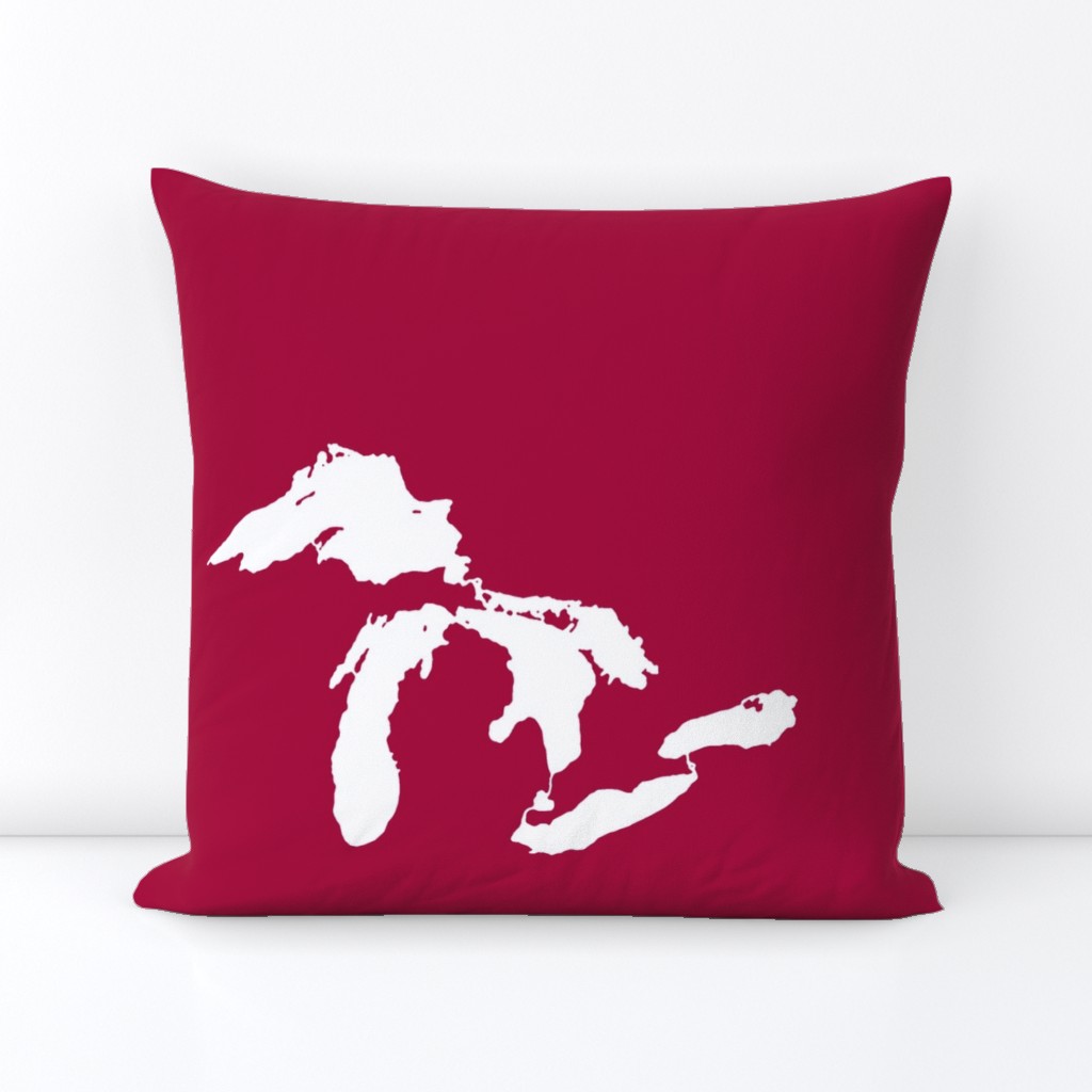 Great Lakes silhouette - 18" white on cranberry
