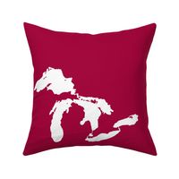 Great Lakes silhouette - 18" white on cranberry