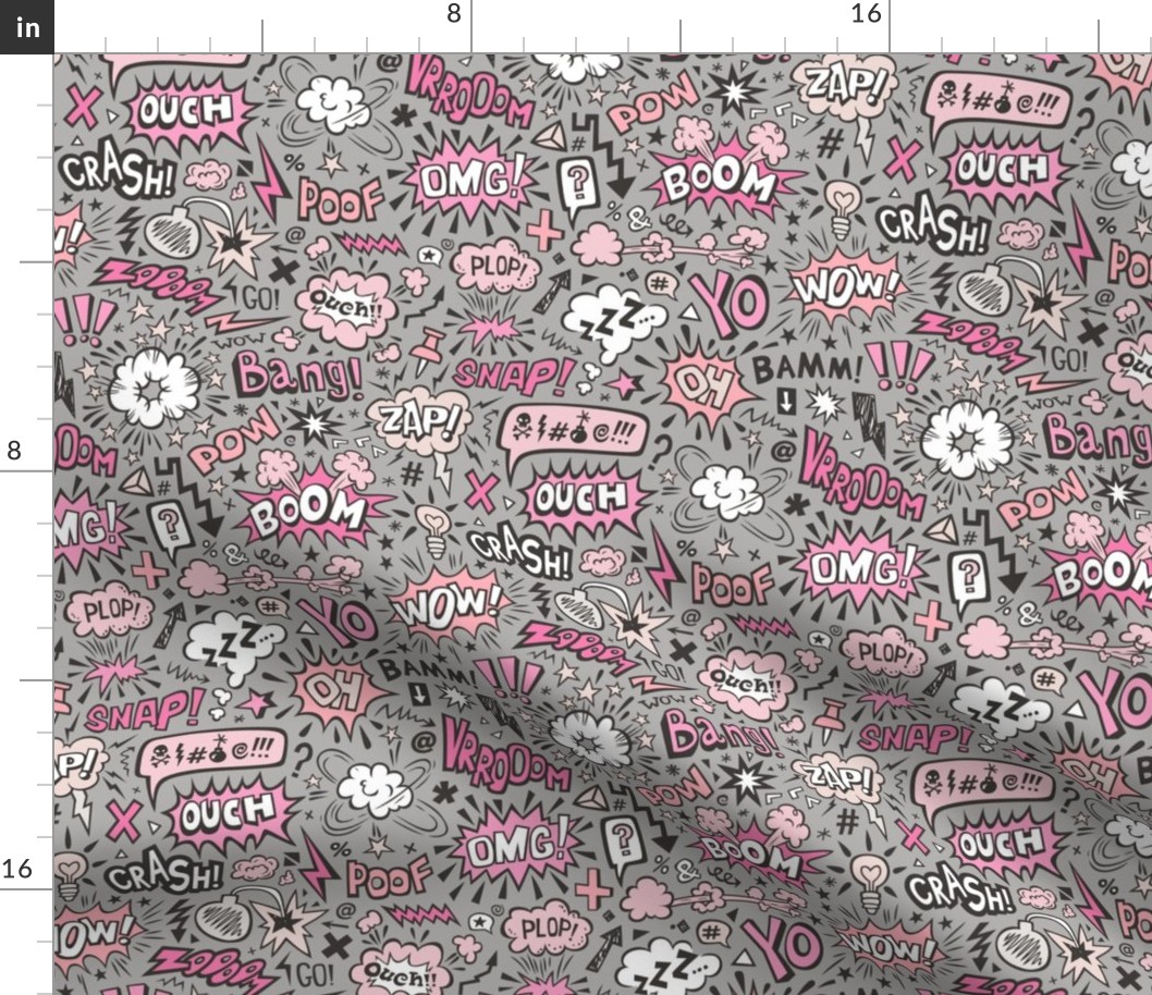 Comic Book Speech Text Bubbles Superhero Doodle Pink On Dark Grey