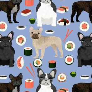 frenchie sushi fabric cute french bulldog design - periwinkle