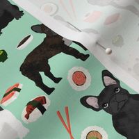 frenchie sushi fabric cute french bulldog design - mint