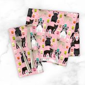 frenchie bubble tea fabric kawaii boba design cute dogs -pink