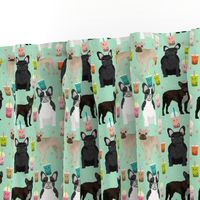 frenchie bubble tea fabric kawaii boba design cute dogs -mint