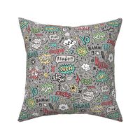 Comic Book Speech Text Bubbles Superhero Doodle on Dark Grey