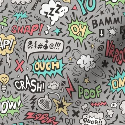 Comic Book Speech Text Bubbles Superhero Doodle on Dark Grey