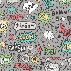 Comic Book Speech Text Bubbles Superhero Doodle on Dark Grey