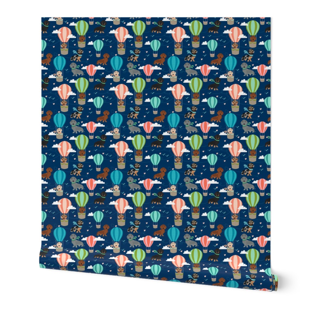 dachshund hot air balloon fabric cute dogs aviator cute fabric - navy