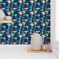 dachshund hot air balloon fabric cute dogs aviator cute fabric - navy