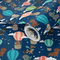 dachshund hot air balloon fabric cute dogs aviator cute fabric - navy