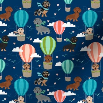 dachshund hot air balloon fabric cute dogs aviator cute fabric - navy