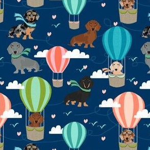 dachshund hot air balloon fabric cute dogs aviator cute fabric - navy