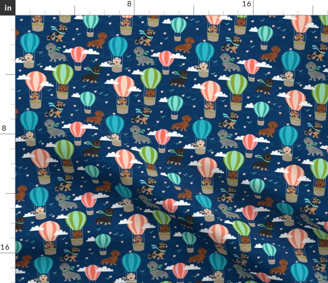 dachshund hot air balloon fabric cute dogs aviator cute fabric - navy