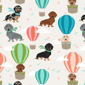 dachshund hot air balloon fabric cute dogs aviator cute fabric - light