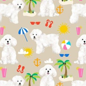 bichon frise fabric cute dogs and beach summer design -  sand