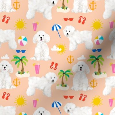 bichon frise fabric cute dogs and beach summer design - peach