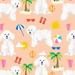 bichon frise fabric cute dogs and beach summer design - peach