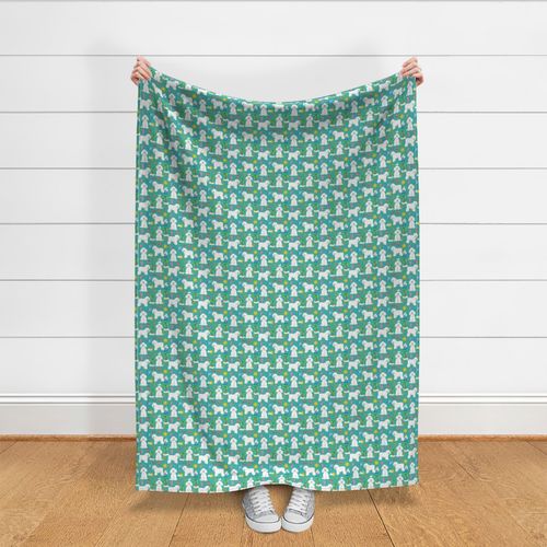 bichon frise fabric cute dogs and beach summer design - turquoise