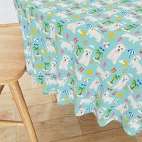 westie fabric dogs beach summer tropical design - light blue